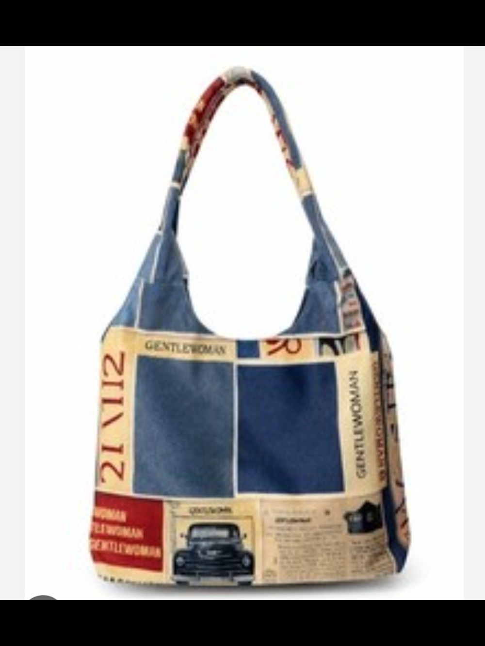 Patterned Canvas Tote Bag in Navy, Red, Cream